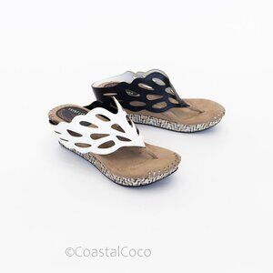 Modzori Troya Reversible Sandals 9 Wedge Thong Black/White Cutout Bohemian Artsy